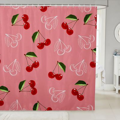 Cherry Bath Curtain Girls Red White Cherry Bathroom Shower Curtain Set Fresh Fruit Theme Shower Curtain for Kids Adults Sweet Cherry Waterproof Bathroom Curtains Bright Vibrant Room Decor 72x84 Inch