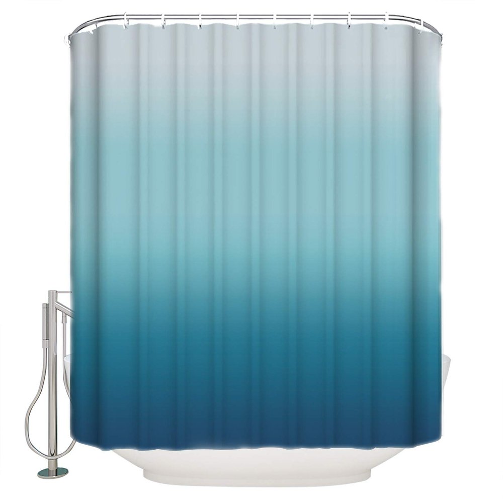 ALAGEO Shower Curtain Blue Gradient Fabric Bath Curtains Solid Color Ombre Bathroom Decor Sets with Hooks Waterproof 72x84inch