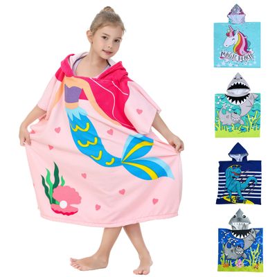 Athaelay Big Pink Mermaid Kids' Bath Towels Soft Microfiber Swim Cover-ups for 3 to 10 Years Old Girls Beach Pool
