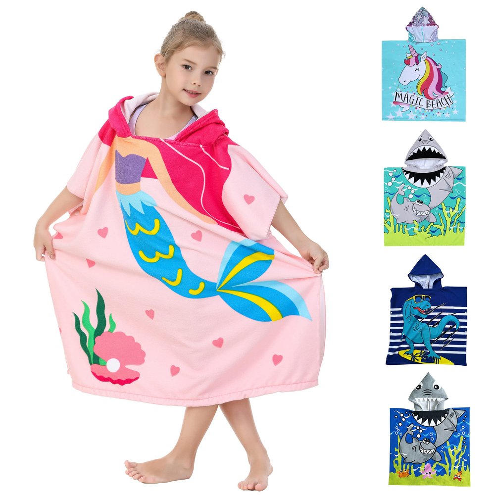 Athaelay Big Pink Mermaid Kids' Bath Towels Soft Microfiber Swim Cover-ups for 3 to 10 Years Old Girls Beach Pool