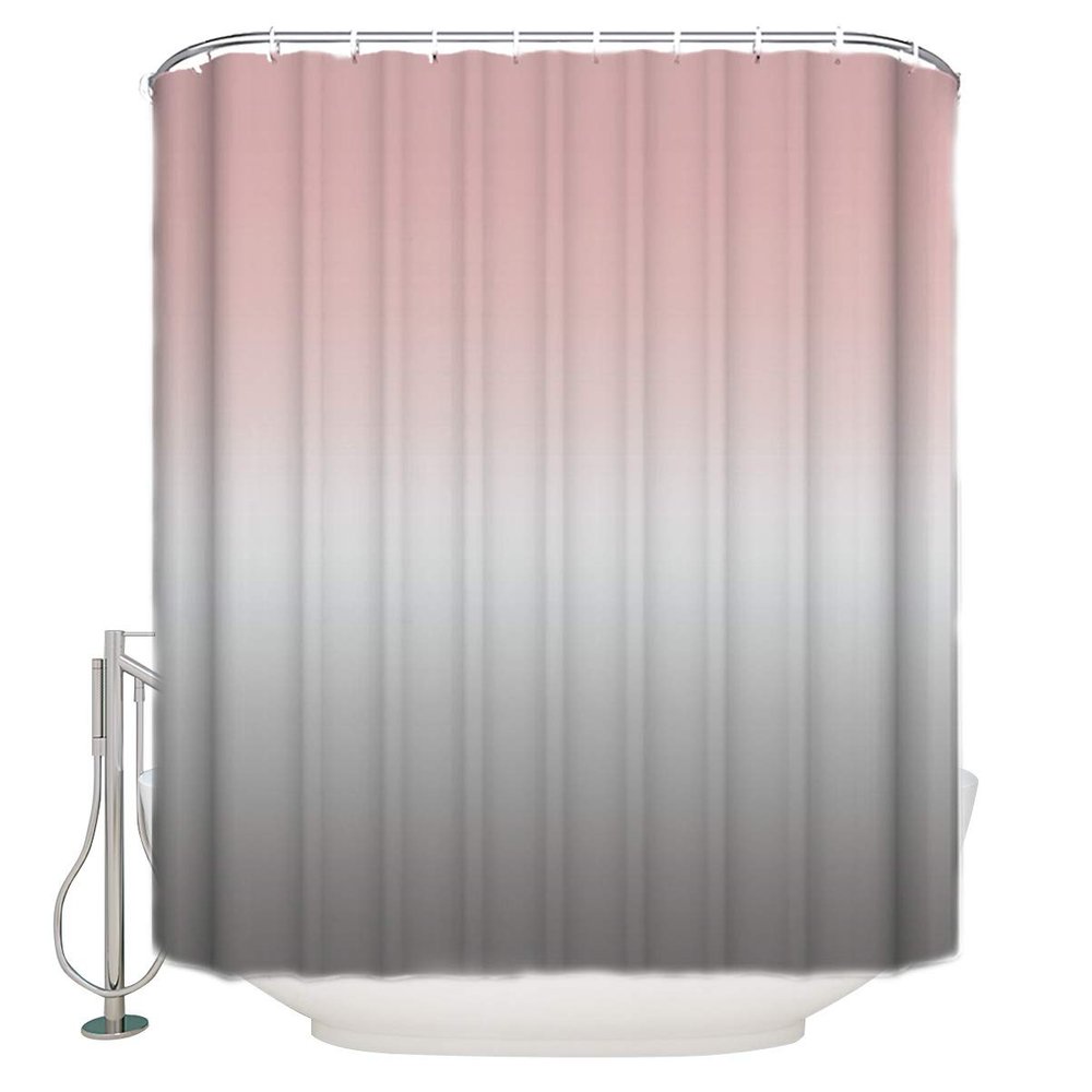 ALAGEO Shower Curtain Pink Grey Gradient Fabric Bath Curtains Solid Color Ombre Bathroom Decor Sets with Hooks Waterproof 72x84inch