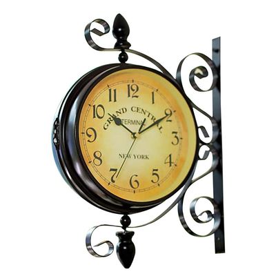 Amosfun Vintage Double Sided Wall Clock 13 Inch Silent Non-Ticking Iron Frame Rotating Retro Decorative Clock for Living Room Porch Corridor
