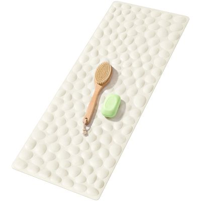 Bligli Bathtub Mat Non Slip, 16x40 inch Extra Long Bath Tub Mat with Strong Suction Cups, Soft Rubber Bathroom Floor Mat, Machine Washable, 100% BPA Free (Beige)
