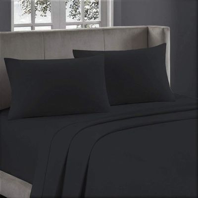1000-Thread-Count 100% Egyptian Cotton Bed Sheet, 4-Pc Full XXL Black Solid Sheet Set Single Ply Long Staple Cotton Yarns, Sateen Weave, Fits Mattress Upto 18" Deep Pocket