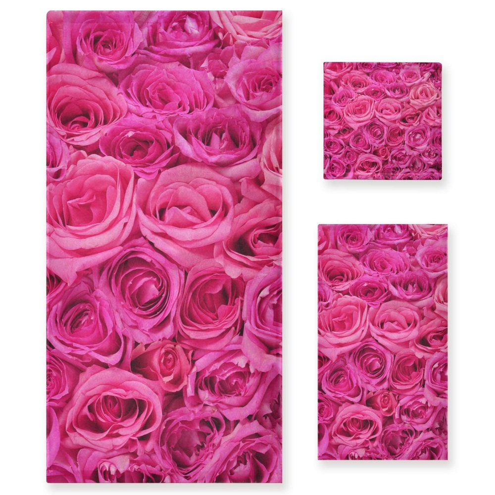 ALAZA Hot Pink Roses Towel Bathroom Sets 1 Bath Towel 1 Hand Towel 1 Washcloth Soft Luxury Decorative Set of 3 Towels Multipurpose for Kitchen Home Spa Beach