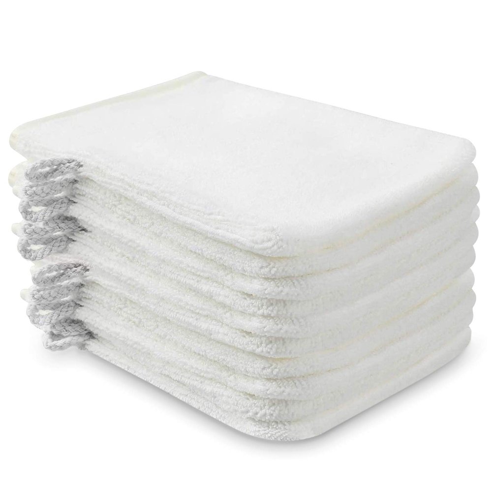 PHOGARY 10 Pack Microfiber Body Wash Mitts, Soft Face Mitten, Bath Spa Cloth, Reusable Makeup Remover Mitt Gloves, European Style Wash Cloth, 68 inch (White)
