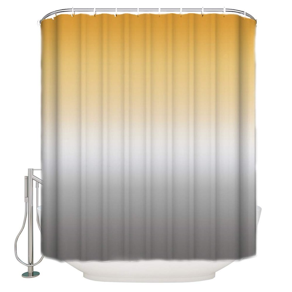 ALAGEO Shower Curtain Yellow Grey Gradient Fabric Bath Curtains Solid Color Ombre Bathroom Decor Sets with Hooks Waterproof 72x96inch