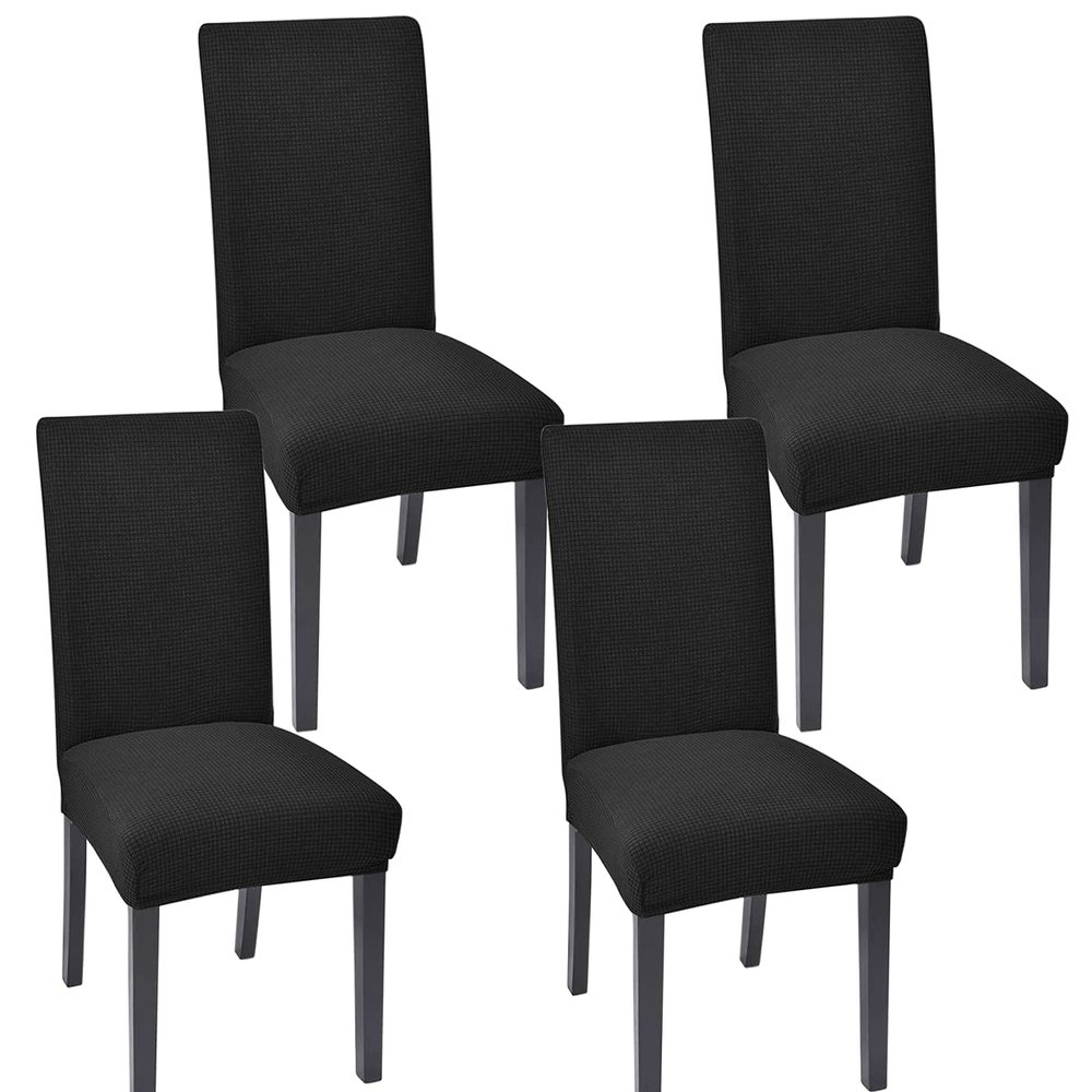 Aertiavty Chair Covers for Dining Room Set of 4 Chair Seat Cover for Dining Room Kitchen, Parsons Chair Covers Dining Chair Slipcover, Black