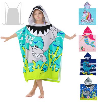 Athaelay Shark Theme Cover-ups for Big Kids Hooded Bath Poncho Towels with Hood Children Beach Wearable Cover ups