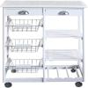 CYK CSK Rolling Utility Trolley on Wheels with Storage Drawer, Shelves and Cabinet 2-Drawer 3-Basket 3-Shelf Storage Rack with Rolling Wheels White, Kitchen Island Cart w/Wood Top, view 1