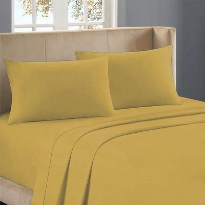 1000-Thread-Count 100% Egyptian Cotton Bed Sheet, 4-Pc Full XL Gold Solid Sheet Set Single Ply Long Staple Cotton Yarns, Sateen Weave, Fits Mattress Upto 18" Deep Pocket