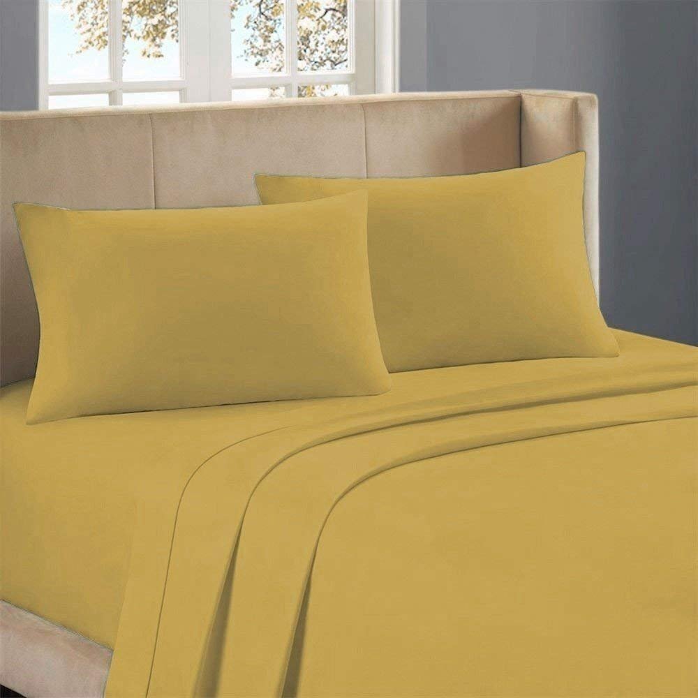 1000-Thread-Count 100% Egyptian Cotton Bed Sheet, 4-Pc Full XXL Gold Solid Sheet Set Single Ply Long Staple Cotton Yarns, Sateen Weave, Fits Mattress Upto 18" Deep Pocket