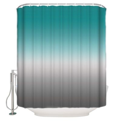 ALAGEO Shower Curtain Turquoise Grey Gradient Fabric Bath Curtains Solid Color Ombre Bathroom Decor Sets with Hooks Waterproof 72x84inch