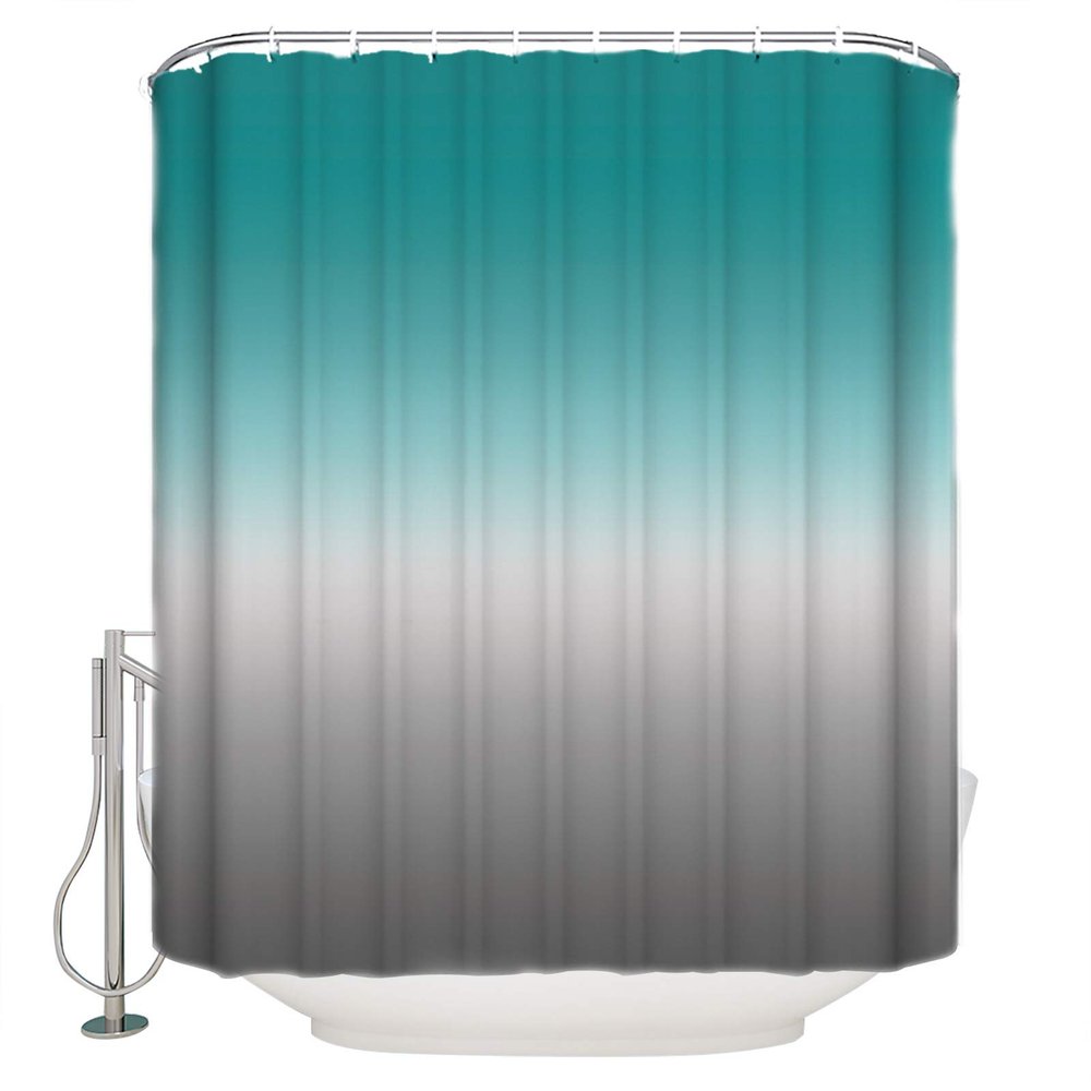 ALAGEO Shower Curtain Turquoise Grey Gradient Fabric Bath Curtains Solid Color Ombre Bathroom Decor Sets with Hooks Waterproof 72x84inch