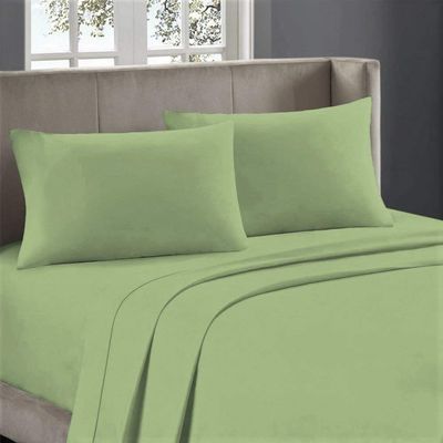 1000-Thread-Count 100% Egyptian Cotton Bed Sheet, 4-Pc Queen Sage Solid Sheet Set Single Ply Long Staple Cotton Yarns, Sateen Weave, Fits Mattress Upto 18" Deep Pocket