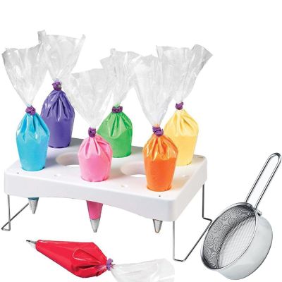 LEILINLIFE Piping bag shelf Cake Decorating Icing Bag Stand 12-Cavity Cream bag holder With Sieve