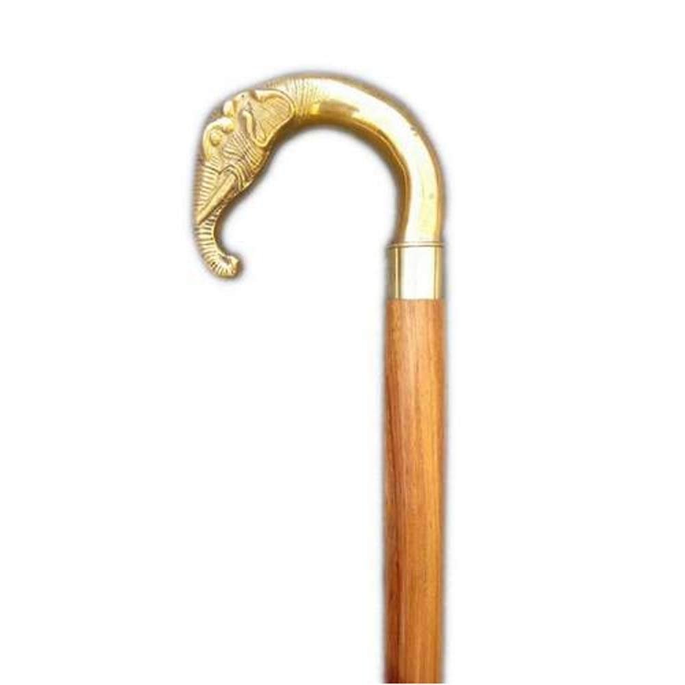 Vimal Nautical Handicraft Wooden Folding Stick Walking Stick Victorian Style Wooden Walking Stick Solid Brass Golden & Brown Elephant Handle Wooden Cone