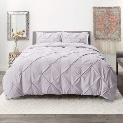 3 Piece Pinch Pleated Duvet Cover Set with 2 Pillow Shams 100% Egyptian Cotton 800 Thread Count with Zipper & Corner Ties Tuffed Pattern Decorative(California King/King)Pinch Light Lavender