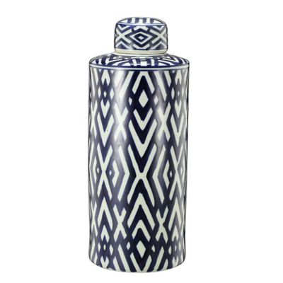 A & B Home Large Geometric Lidded Jar - 18" - Blue and White