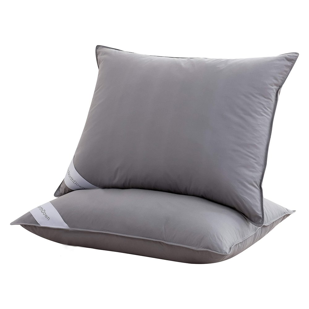 ArcticNorthDown Natural Grey Goose Down Feather Pillows Bedding Insert Soft Cotton Fabric (2, Grey)