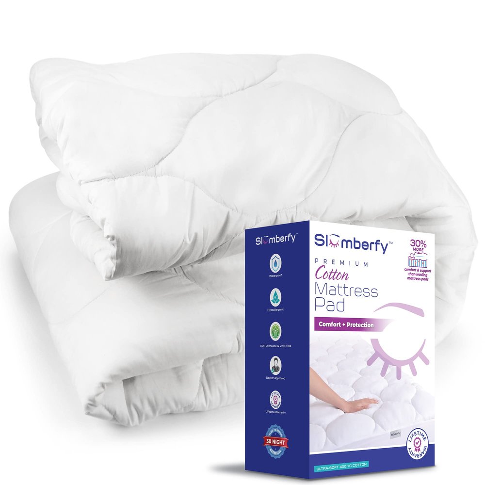 Cal King Size Waterproof Premium Mattress Pad by Slumberfy  Quilted Fitted 400 TC Cotton Mattress Protector - All Natural & Breathable Fabric, Cooling Topper (72x84 in)