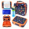 kinsho Bento Lunch Box with Insulated Bag, Water Bottle&Ice Pack Set for Kids Toddlers,5 Portion Sections, BPAFree Removable Tray, PreSchool Kid Toddler Daycare Lunches, Snack Container,Blue Dinosaur view 1