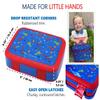 kinsho Bento Lunch Box, Water Bottle, Ice Pack Set for Kids Toddlers, 5 Portion Sections, Removable Plastic Tray, Pre-School Kid Toddler Daycare Lunches, Snack Container, Blue Space Rocket view 3