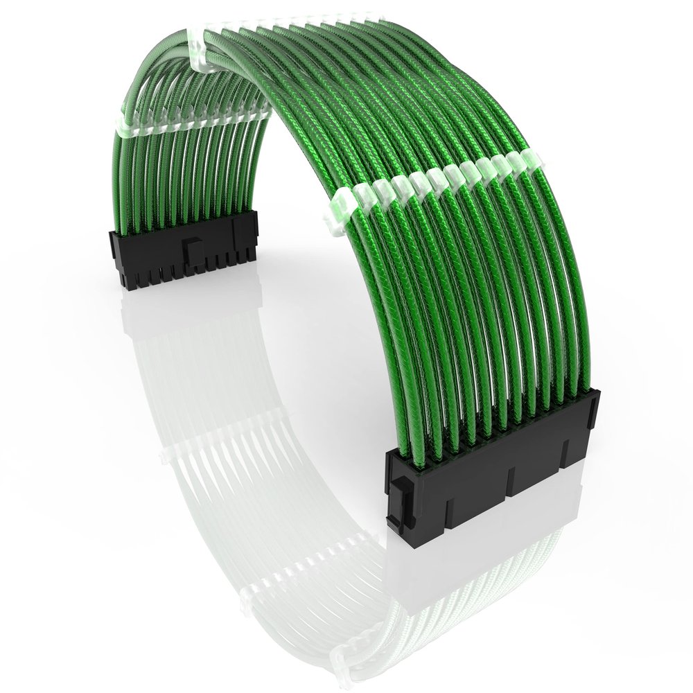 LINKUP PSU Extension Cable | Braided Sleeved, 30cm, Green
