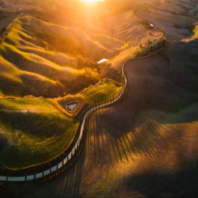 Iconic Arts Laminated 24x36 Poster: Beautiful Aerial View of Path Between Lands with Sunbeam Nature