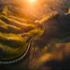 Iconic Arts Laminated 24x36 Poster: Beautiful Aerial View of Path Between Lands with Sunbeam Nature view 1