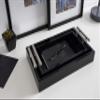 Kate and Laurel Lipton Modern Tray Set, Set of 2, Black and Silver, Glam Decorative Trays for Storage and Display view 2