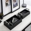 Kate and Laurel Lipton Modern Tray Set, Set of 2, Black and Silver, Glam Decorative Trays for Storage and Display view 3
