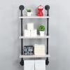 Bathroom Shelves Wall Mounted,19.6in Rustic Wood Shelf with Towel Bar,3 Tier Farmhouse Towel Rack Over Toilet,Pipe Shelving Floating Shelves Towel Holder,Black & White view 2