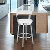 Armen Living Bryant Modern 30" Seat Height White Faux Leather and Brushed Stainless Steel Metal Swivel Bar Stool for Kitchen Island Counter view 2