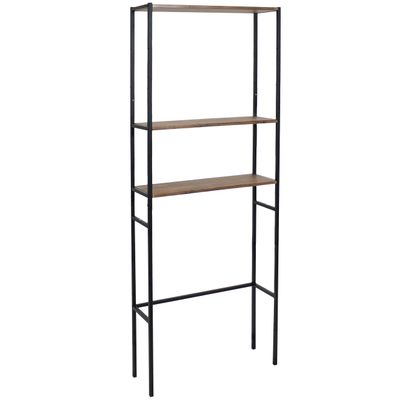Sunnydaze 71-Inch 3-Tier Industrial Style Over-The-Toilet Storage Shelf - Veneer Finish and Black Iron Frame - Teak Color