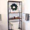Sunnydaze 71-Inch 3-Tier Industrial Style Over-The-Toilet Storage Shelf - Veneer Finish and Black Iron Frame - Teak Color view 2
