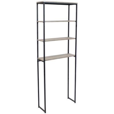 Sunnydaze 69-Inch 4-Tier Over-The-Toilet Shelf - Open Shelves, Veneer Finish and Black Iron Frame - Oak Gray