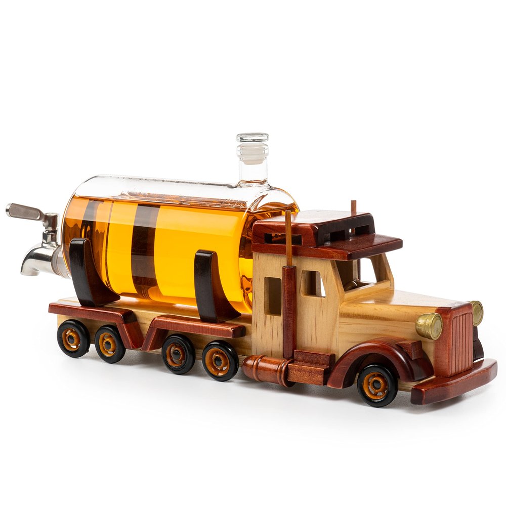 Truck Wine & Whiskey Decanter for Wine Bourbon Scotch or Whiskey Trucker Gift 1000ml 18"L, Gifts for Dad, Him, Father - Trucker Gifts, Trucks Driver