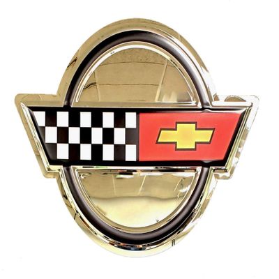 C4 Crossed Flags Stainless Steel Wall Hanging Sign - Chrome : 23" x 16" for 1984-1996 Corvette