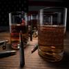 2nd Amendment American Flag Glasses, Set of 4 Hand Blown Old Fashioned Whiskey Rocks Glasses, Wood Flag Tray with Patriots Gun Rights Law & Military Gift Set view 2