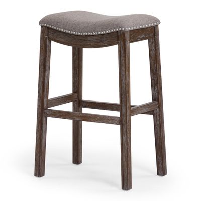 New Ridge Home Goods Julian 26in. Counter-Height Backless Wood Saddle-Seat Barstool, Espresso Frame with Black Upholstered Seat