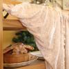vctops Elegant Floral Semi Sheer Cafe Curtain Faux Pearl Tassels Kitchen Tier Curtain for Small Window Rod Pocket Top Tulle 1 Piece (Pink, 51" x 24") view 3