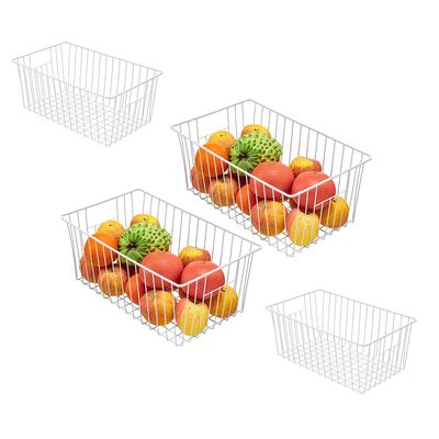16inch Freezer Wire Storage Organizer Baskets, Household Refrigerator Bins with Built-in Handles for Cabinet, Pantry, Closet, Bedroom