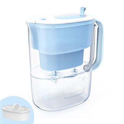 Waterdrop PT-61B Water Filter Pitcher, 10-Cup, NSF Certified, 200-Gallon Long-Life Filter, 5X Longer Filter Life, Reduces PFOA/PFOS and Chlorine, BPA-Free, Classic Manual-Flip Design, Blue