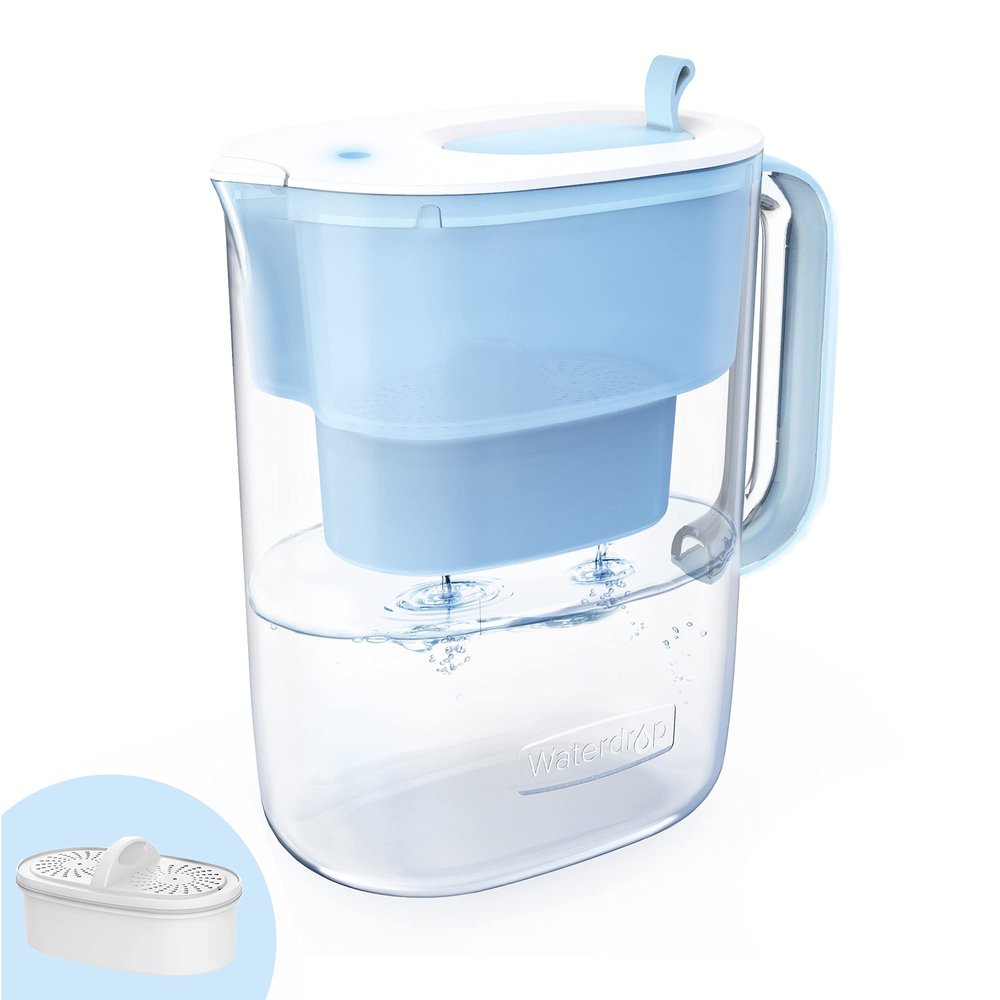 Waterdrop PT-61B Water Filter Pitcher, 10-Cup, NSF Certified, 200-Gallon Long-Life Filter, 5X Longer Filter Life, Reduces PFOA/PFOS and Chlorine, BPA-Free, Classic Manual-Flip Design, Blue