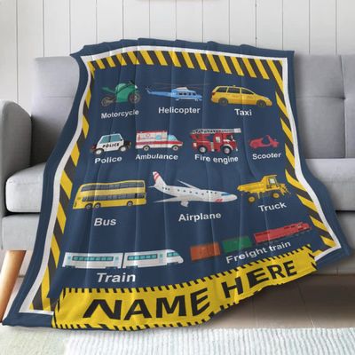 Astede Personalized Custom Name Blanket, Personalise Name Dump Truck Bulldozer Throw Blankets for Boys Girls Kids Baby Toddler Construction Trucks Tractor Firetruck Garbage 120 x 90 Inch for Family