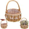 Small Woven Flower Girl Basket with Handle, 8.3 Inch Rustic Wicker Easter Egg Hunt Basket for Toddlers, Boho Rattan Flower Basket with Plastic Liner for Wedding Ceremony view 1