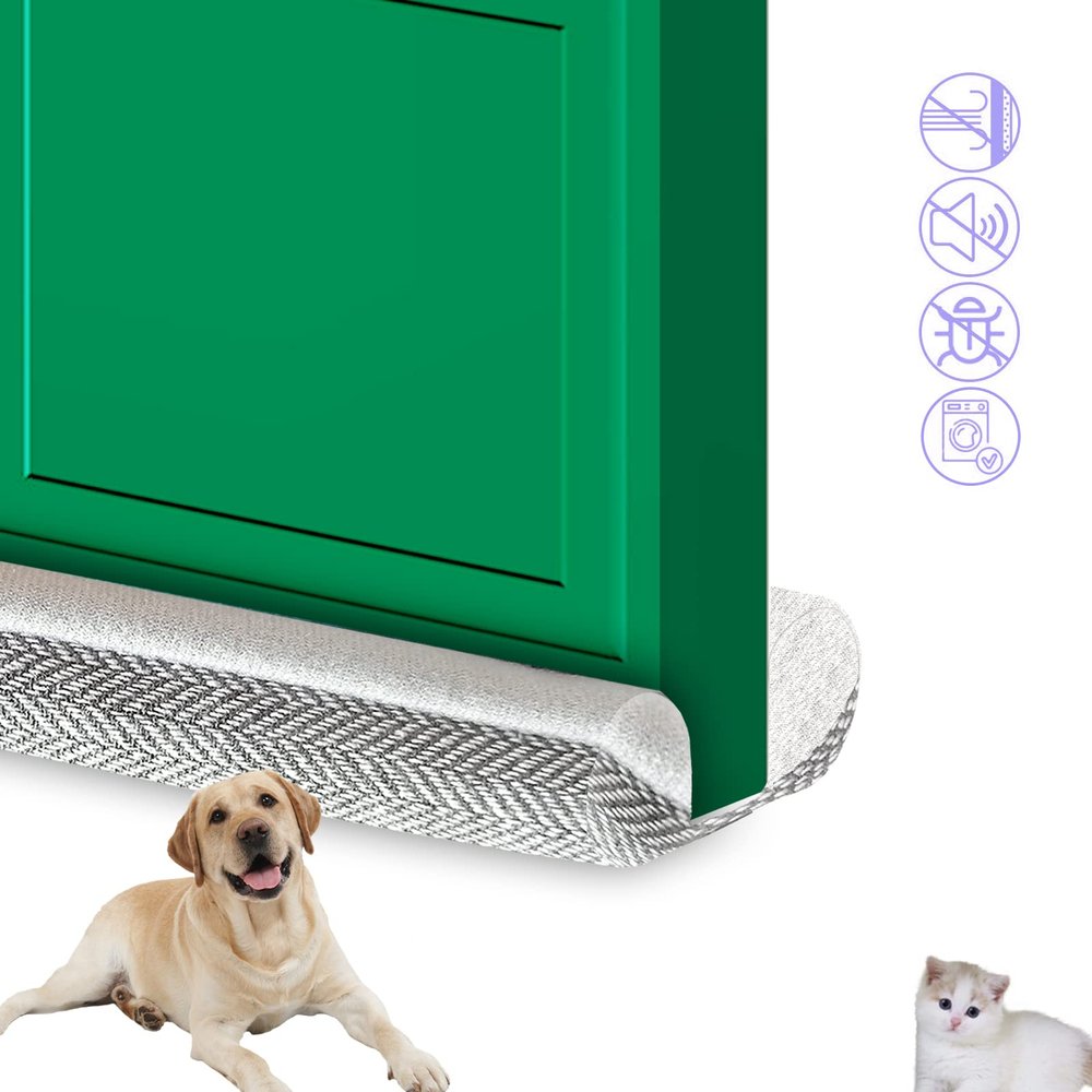 Door Draft Stopper, Pure Cotton Soundproof Door Sweep for Interior and Window, Twin Door Sweep Weather Stripping Blocker Guard, 21-42 inch Adjustable Under Door Draft Stoppers, Machine-Washable