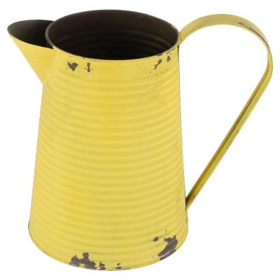 Happyyami Home Decor Vintage Pitcher Vase Watering Jug Can Farmhouse Rustic Decorative Pitcher with Handle for Artificial Dried Flowers Table Centerpiece Home Kitchen Decor Yellow Metal Waterbottle