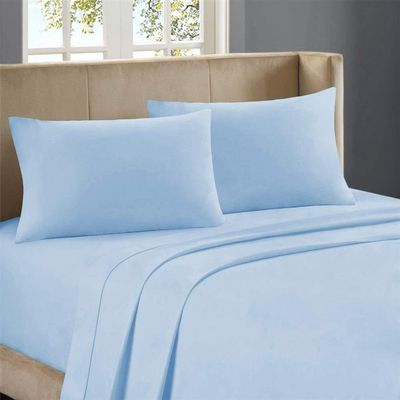1000-Thread-Count 100% Egyptian Cotton Bed Sheet, 4-Pc Full XXL Light Blue Solid Sheet Set Single Ply Long Staple Cotton Yarns, Sateen Weave, Fits Mattress Upto 18" Deep Pocket